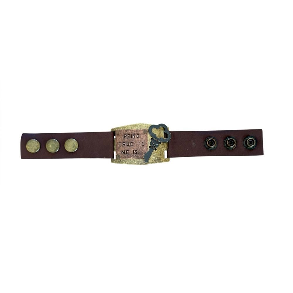 Brown Leather Bracelet with Gold Accents Being True To Me Is Key Plaque